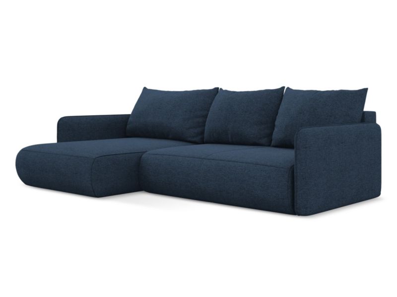 Narożnik lewostronny z funkcją spania Makamii Nanea z tkaniny szenilowej 240x148 cm królewski niebieski 1 szt.