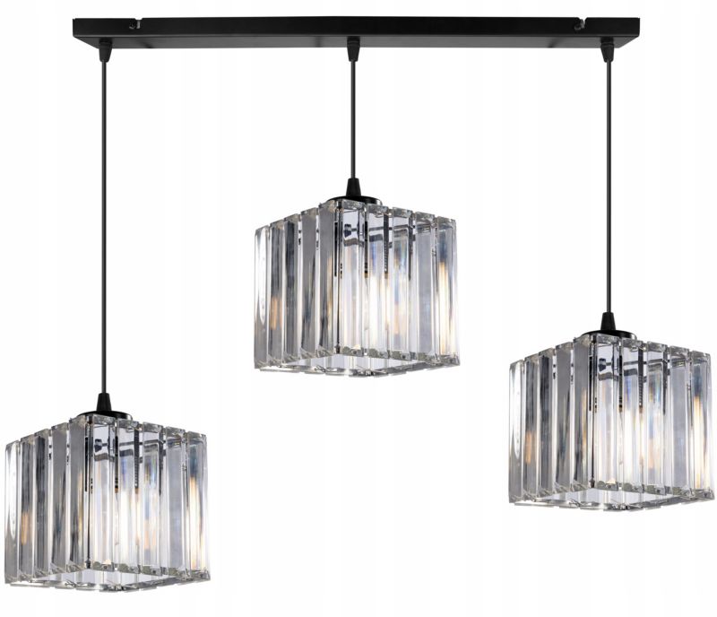 Lampa sufitowa wisząca pozioma Light Home LH Holdi 3x E27 60W klosz kwadratowy szkło 1szt.