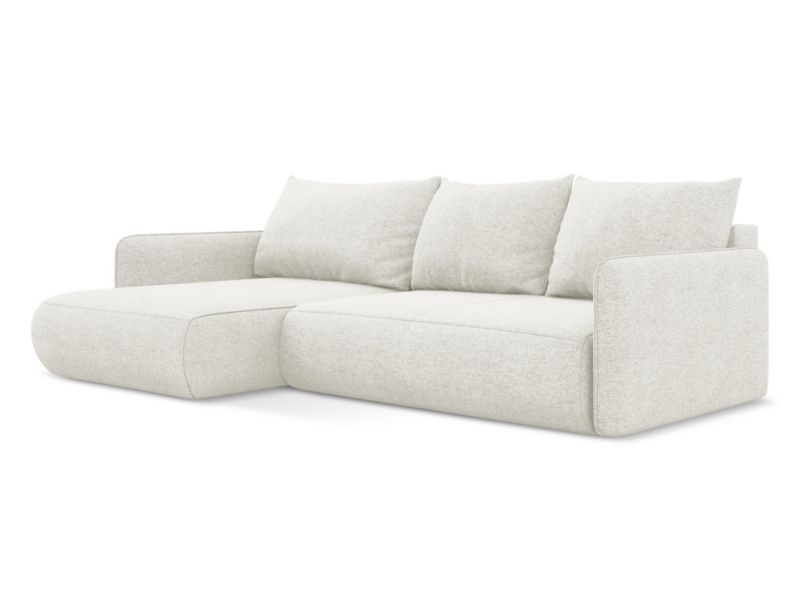 Narożnik lewostronny z funkcją spania Makamii Nanea z tkaniny szenilowej 240x148 cm biały 1 szt.