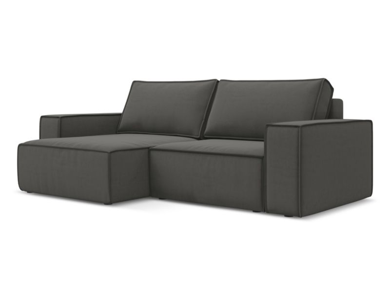 Narożnik lewostronny z funkcją spania Makamii Kimo z weluru 257x148 cm stalowy 1 szt.