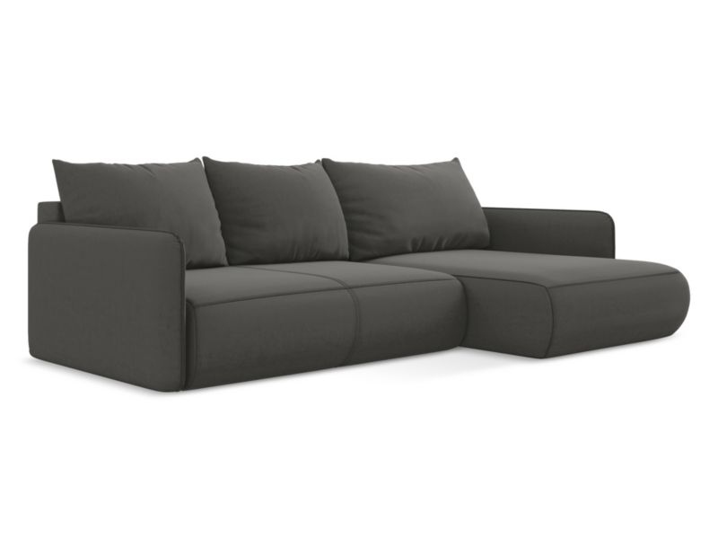 Narożnik prawostronny z funkcją spania Makamii Nanea z weluru 240x148 cm stalowy 1 szt.