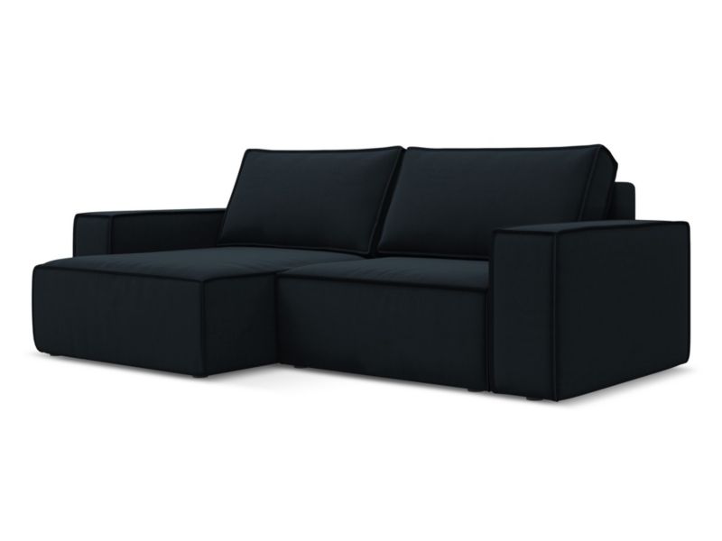 Narożnik lewostronny z funkcją spania Makamii Kimo z weluru 257x148 cm królewski niebieski 1 szt.