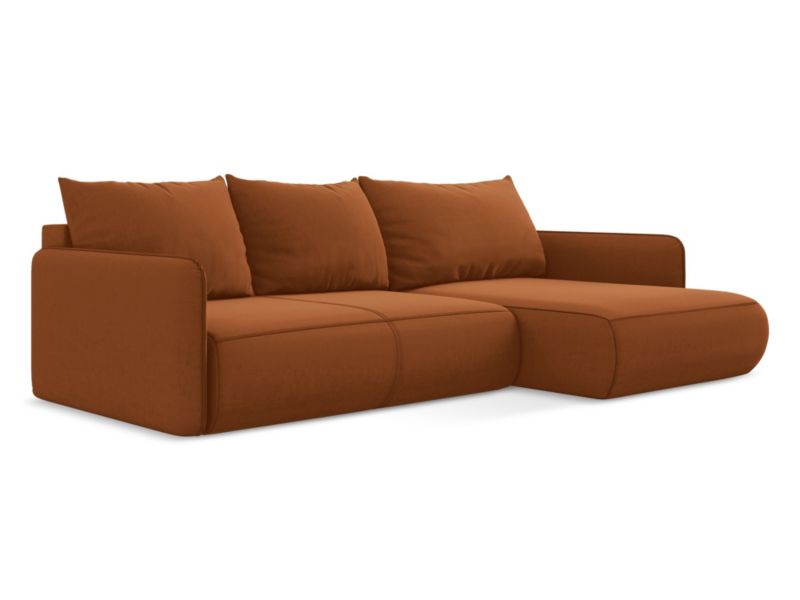 Narożnik prawostronny z funkcją spania Makamii Nanea z weluru 240x148 cm terakota 1 szt.