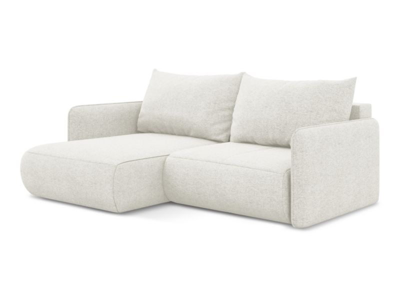 Narożnik lewostronny z funkcją spania Makamii Nanea z tkaniny szenilowej 207x148 cm biały 1 szt.