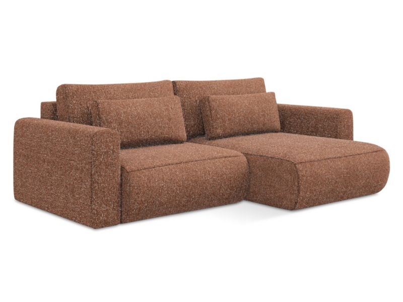 Narożnik prawostronny z funkcją spania Makamii Kapua z tkaniny plecionej 240x149 cm terakota 1 szt.
