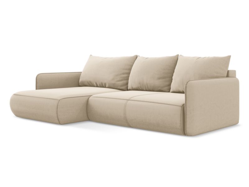 Narożnik lewostronny z funkcją spania Makamii Nanea z weluru 240x148 cm jasny beż 1 szt.
