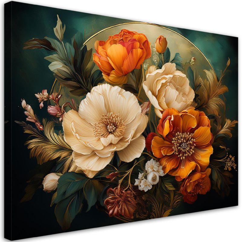 Obraz do salonu sypialni Feeby Kwiaty Liście Vintage 90x60 cm 1szt
