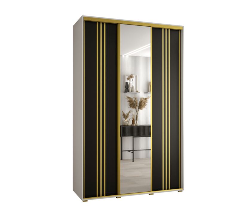 Szafa przesuwna Abiks DAVOS 7 wysoka szer.150cm gł.45cm biały/czarny/złoty 1szt.