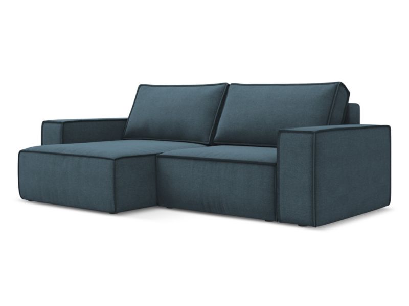 Narożnik lewostronny z funkcją spania Makamii Kimo z tkaniny strukturalnej 257x148 cm jeans 1 szt.