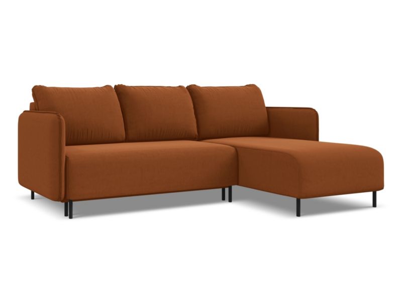 Narożnik prawostronny z funkcją spania Makamii Luana z weluru 236x162 cm terakota 1 szt.