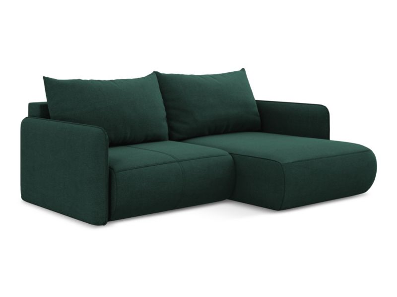 Narożnik prawostronny z funkcją spania Makamii Nanea z tkaniny strukturalnej 207x148 cm butelkowa zieleń 1 szt.