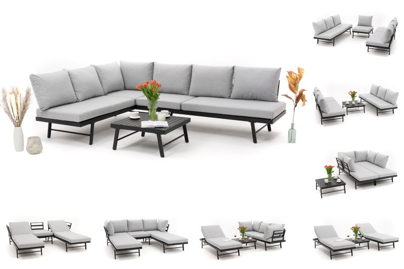 Zestaw mebli ogrodowych modułowych narożnik sofa fotel New Home BORA szaro grafitowy aluminiowy 1 kpl