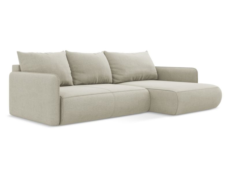 Narożnik prawostronny z funkcją spania Makamii Nanea z tkaniny strukturalnej 240x148 cm jasny beż 1 szt.