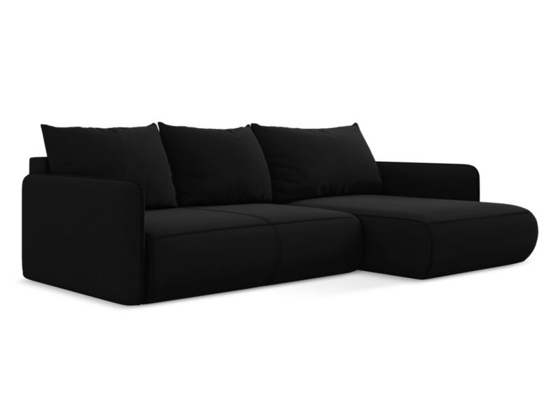 Narożnik prawostronny z funkcją spania Makamii Nanea z weluru 240x148 cm czarny 1 szt.