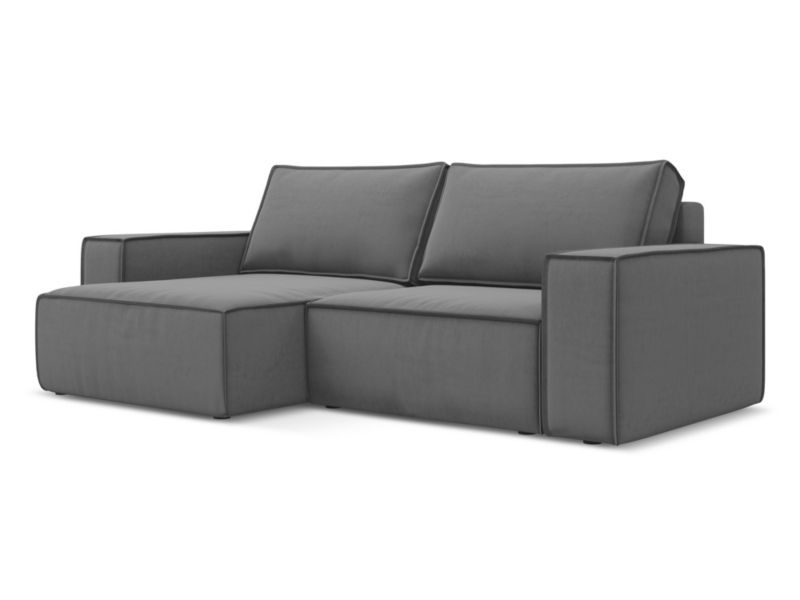 Narożnik lewostronny z funkcją spania Makamii Kimo z weluru 257x148 cm szary 1 szt.