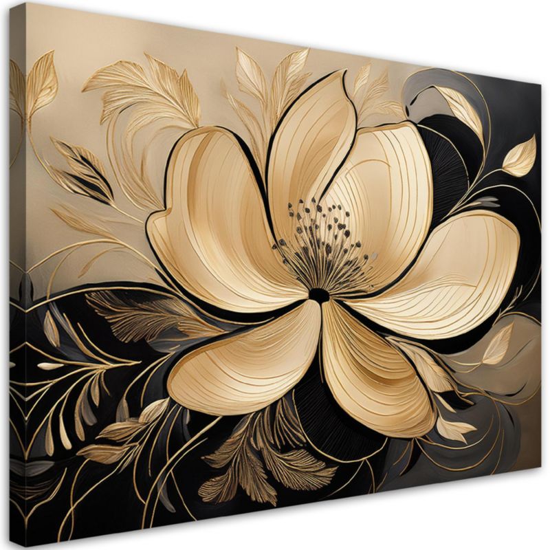 Obraz do salonu sypialni Feeby Kwiaty Liście Glamour 90x60 cm 1szt
