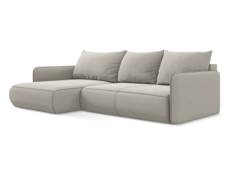 Narożnik lewostronny z funkcją spania Makamii Nanea z weluru 240x148 cm perłowy 1 szt.