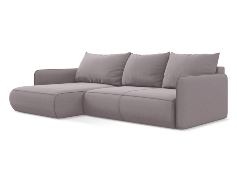 Narożnik lewostronny z funkcją spania Makamii Nanea z weluru 240x148 cm lawendowy 1 szt.