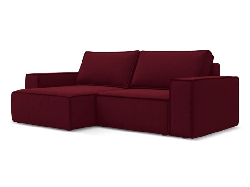 Narożnik lewostronny z funkcją spania Makamii Kimo z weluru 257x148 cm burgundowy 1 szt.