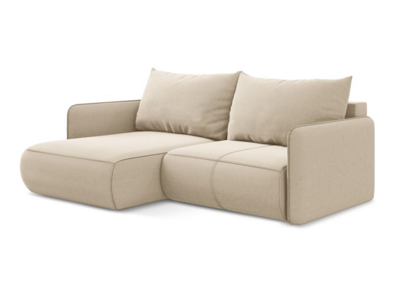 Narożnik lewostronny z funkcją spania Makamii Nanea z weluru 207x148 cm jasny beż 1 szt.