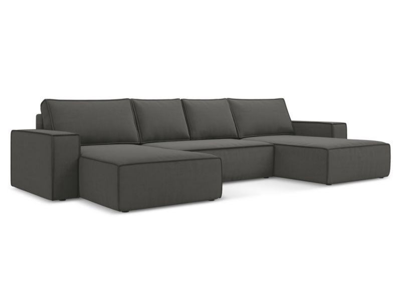 Sofa panoramiczna z funkcją spania Makamii Kimo z weluru 398x185 cm stalowy 1 szt.