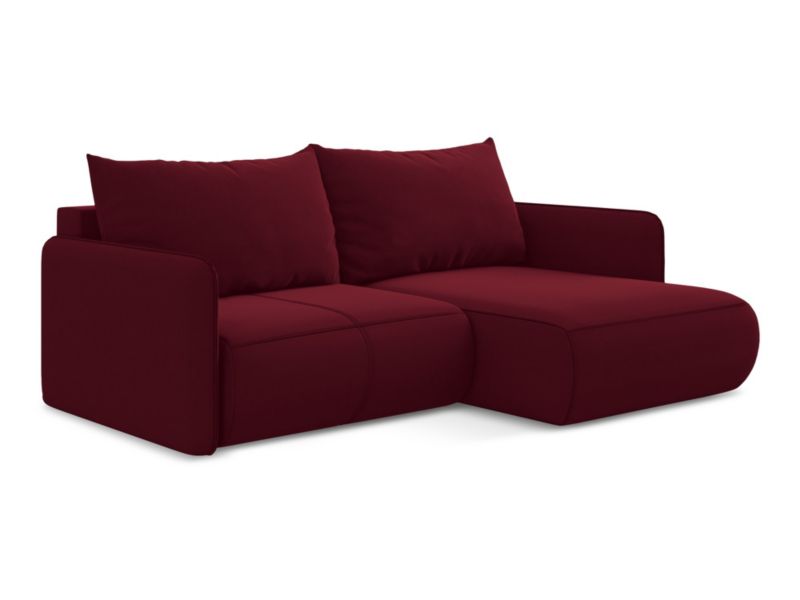 Narożnik prawostronny z funkcją spania Makamii Nanea z weluru 207x148 cm burgundowy 1 szt.