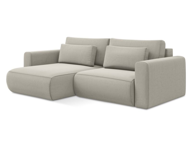 Narożnik lewostronny z funkcją spania Makamii Kapua z weluru 240x149 cm perłowy 1 szt.