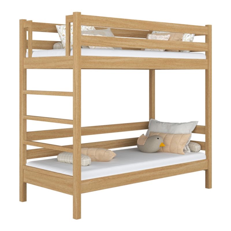 Dębowe łózko piętrowe N-WOOD N03 80x190 dąb naturalny 1 szt.