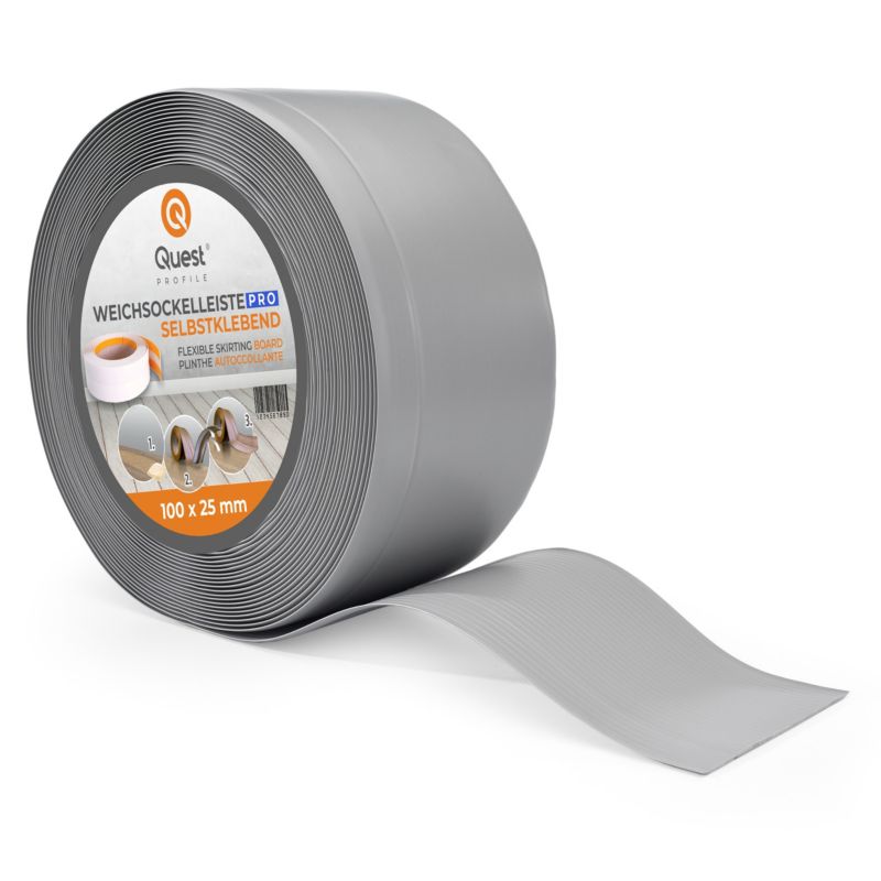 Listwa przypodłogowa PCV 100x25mm, QUEST, elastyczna, miękka listwa podłogowa, cokołowa, szary, 5m