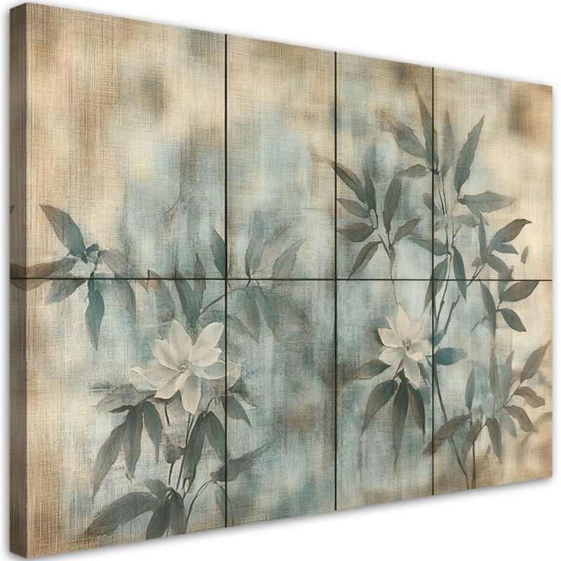 Obraz do salonu Feeby Pastelowe Liście Zielony Beżowy 120x80 cm 1szt