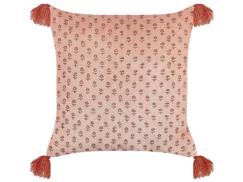 Poduszka dekoracyjna Rumhora Bawełna 45 x 45 cm Kwiatowy Druk blokowy Różowy 1 szt.