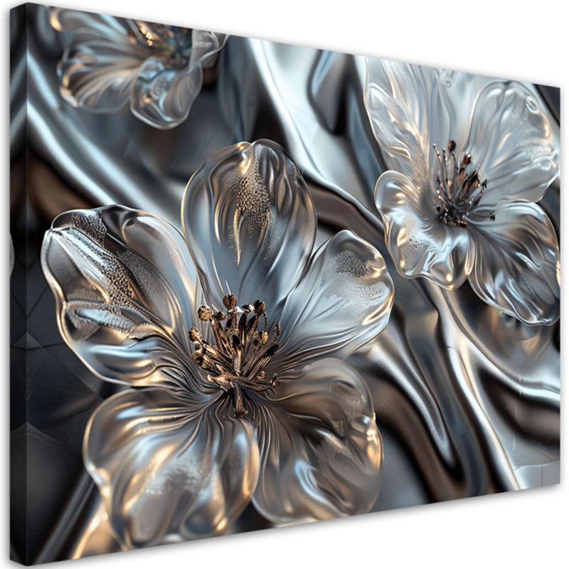 Obraz do salonu sypialni Feeby Eleganckie Srebrne Szklane Kwiaty 60x40 cm 1szt