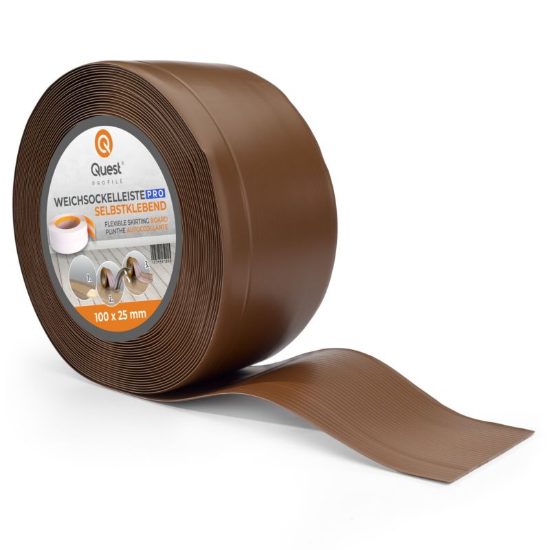 Listwa przypodłogowa PCV 100x25mm, QUEST, elastyczna, miękka listwa podłogowa, cokołowa, brąz, 25m