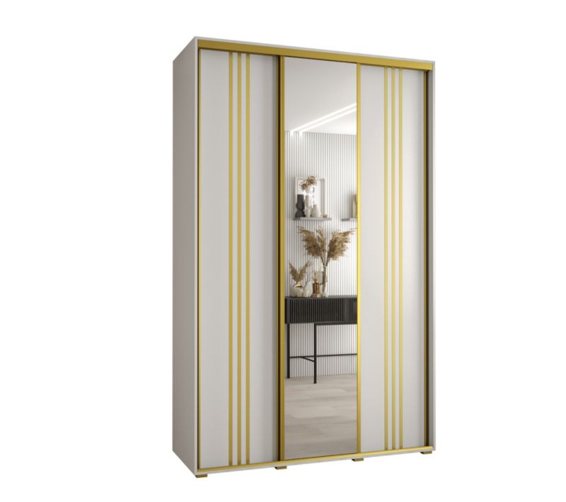 Szafa przesuwna Abiks DAVOS 7 wysoka szer.150cm gł.45cm biały/biały/złoty 1szt.