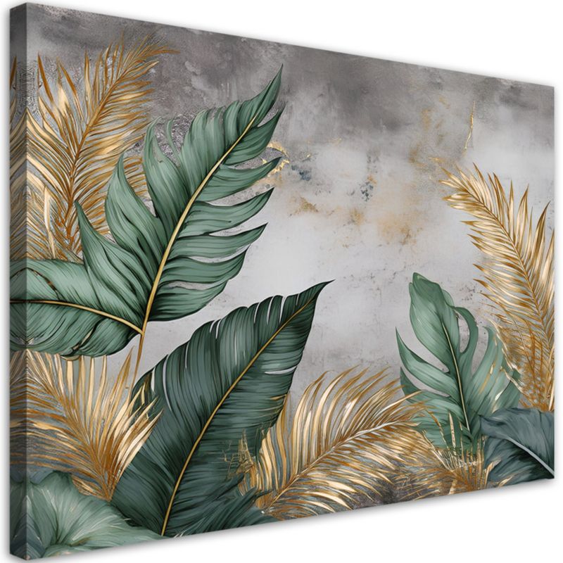 Obraz do salonu Feeby Złote Zielone Liście Palmy Marmur 90x60 cm 1szt