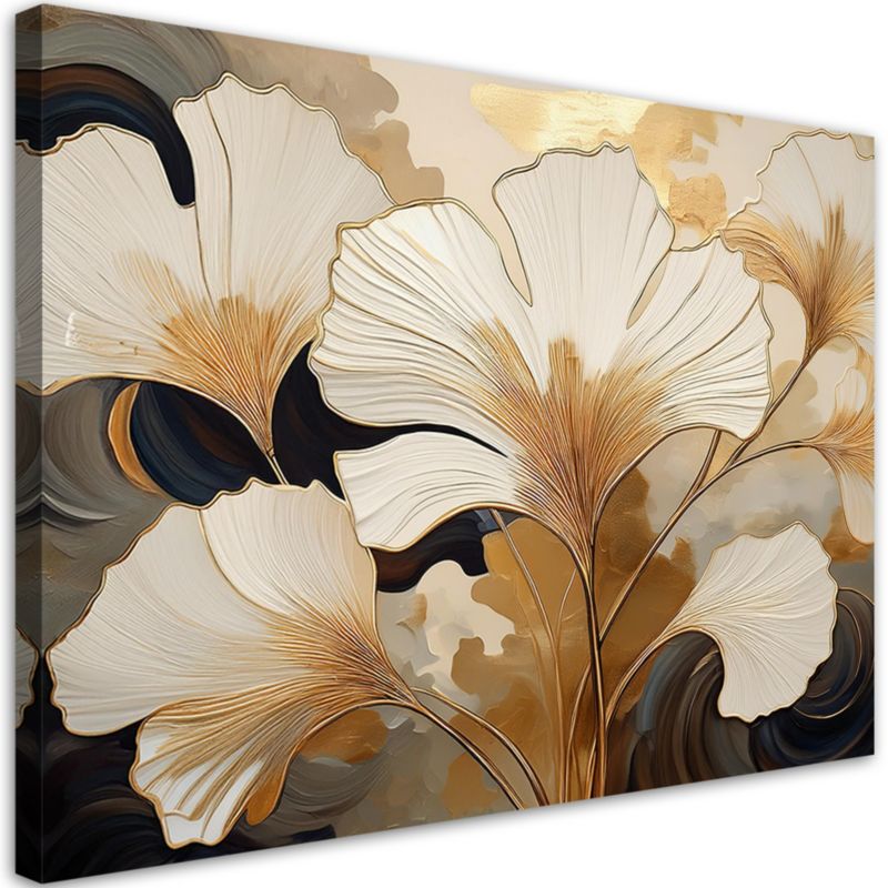 Obraz do salonu sypialni Feeby Ginko Liście Beżowy 90x60 cm 1szt