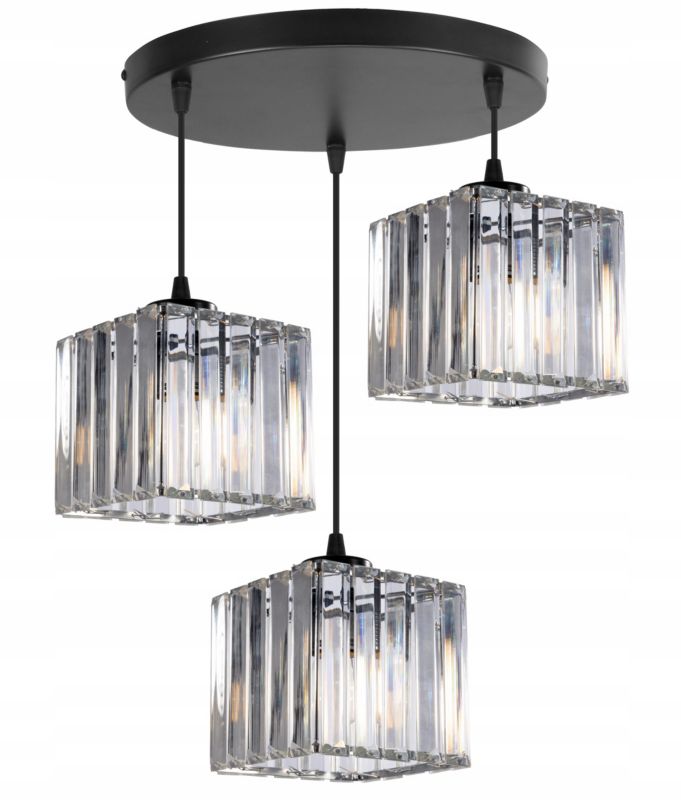 Lampa sufitowa wisząca okrągła Light Home LH Holdi 3x E27 60W klosz kwadratowy szkło 1szt.
