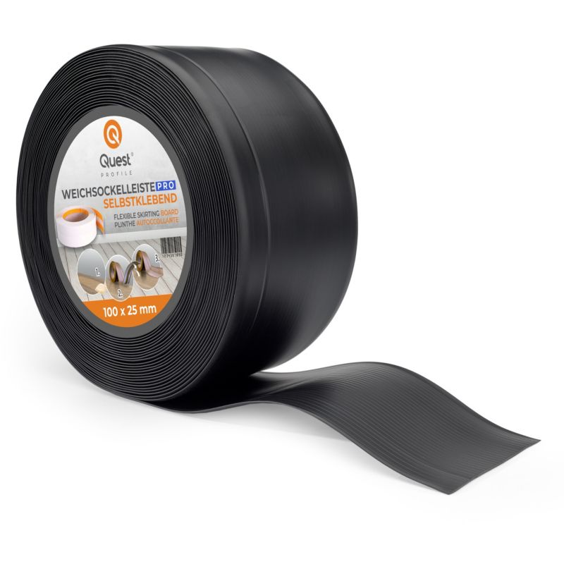 Listwa przypodłogowa PCV 100x25mm, QUEST, elastyczna, miękka listwa podłogowa, cokołowa, czarny, 25m