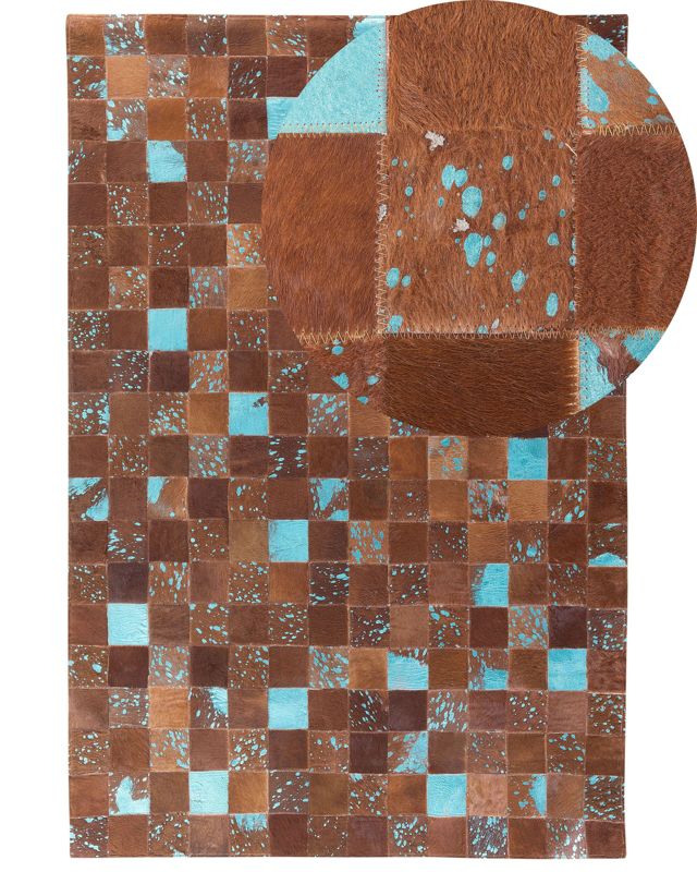 Dywan patchwork skórzany 140 x 200 cm brązowy Aliaga 1 szt.