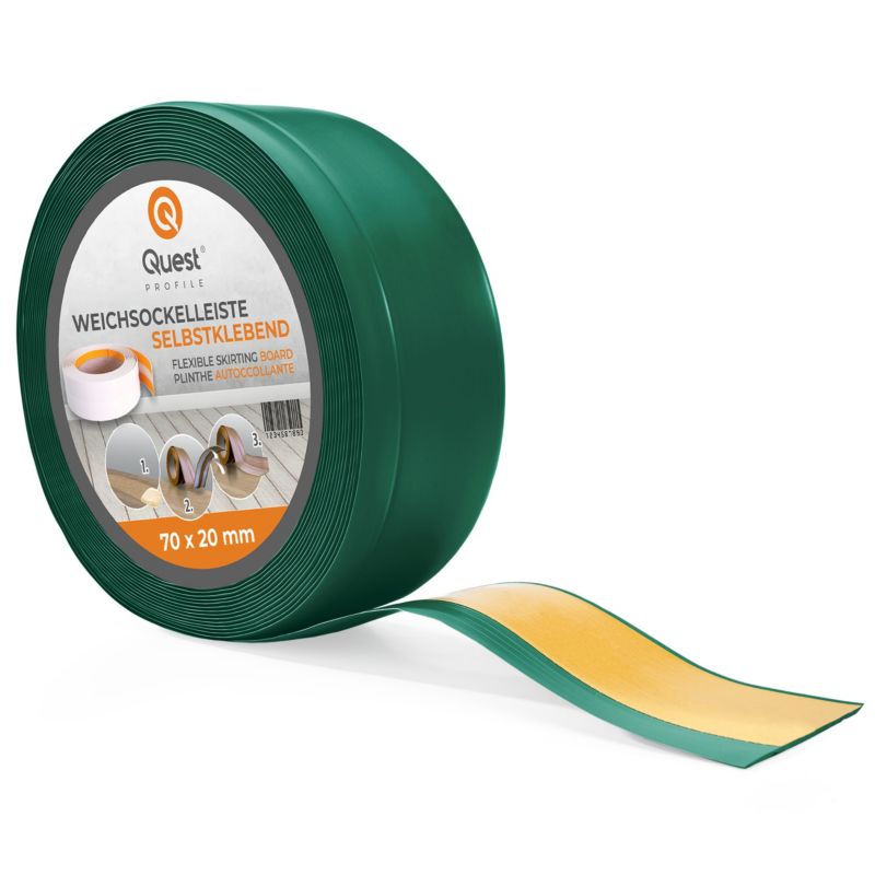 Listwa przypodłogowa PCV 70x20mm, QUEST, samoprzylepna elastyczna, miękka listwa podłogowa, cokołowa, zielony, 5m