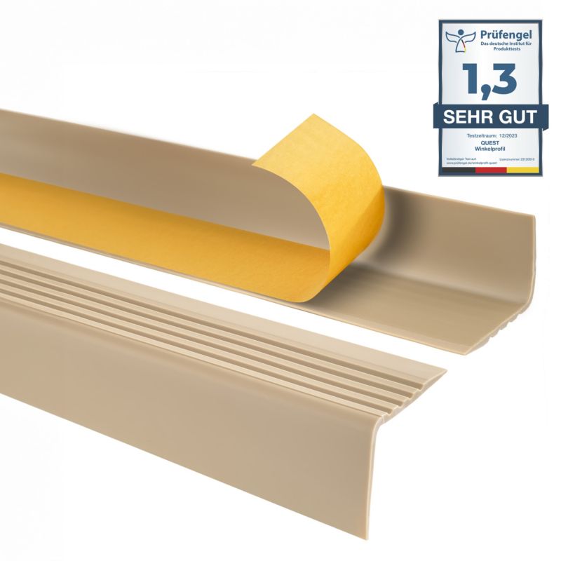 Profil schodowy PCV 50x42mm, QUEST, samoprzylepny antypoślizgowy nosek schodowy, RGP, beż, 2m