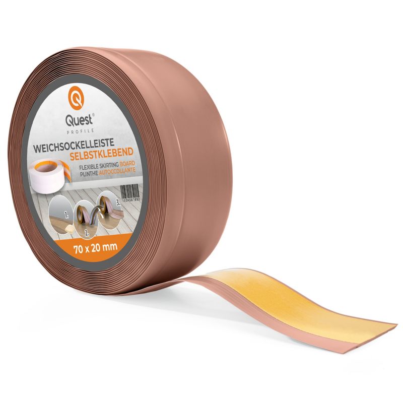 Listwa przypodłogowa PCV 70x20mm, QUEST, samoprzylepna elastyczna, miękka listwa podłogowa, cokołowa, jasnobrązowy, 5m