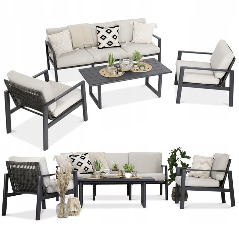Zestaw Mebli Ogrodowych Focus Garden Wypoczynkowych Lotus Sofa Stół Fotel Ogród Ciemny Szary 1 szt