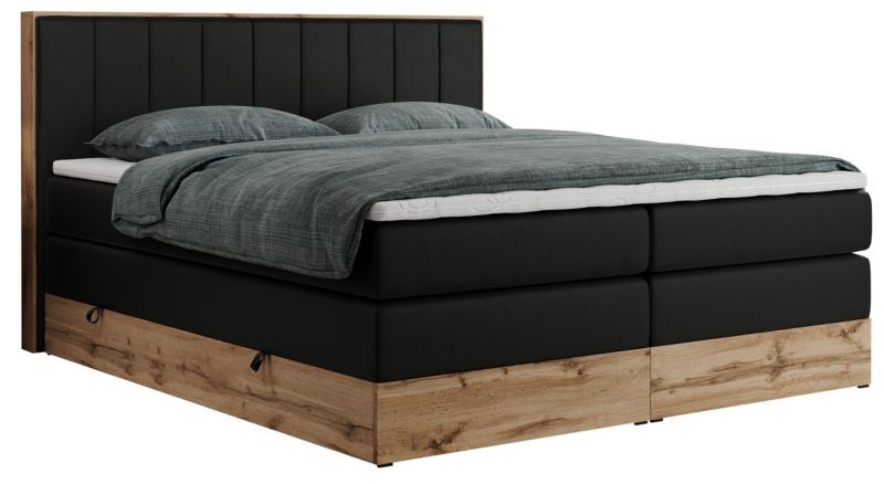 Łóżko kontynentalne MKS Meble BELLISSIMO KING 140x200 H3 czarny ekoskóra 1szt.
