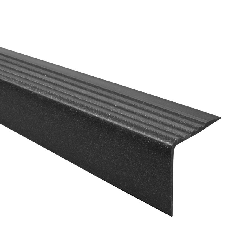 Profil schodowy PCV 52x40mm, QUEST, antypoślizgowy nosek schodowy, RGP, czarny-srebrny, 1.5m