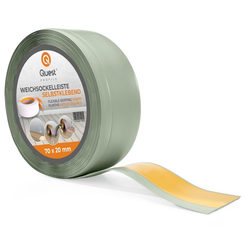 Listwa przypodłogowa PCV 70x20mm, QUEST, samoprzylepna elastyczna, miękka listwa podłogowa, cokołowa, jasnozielony, 10m