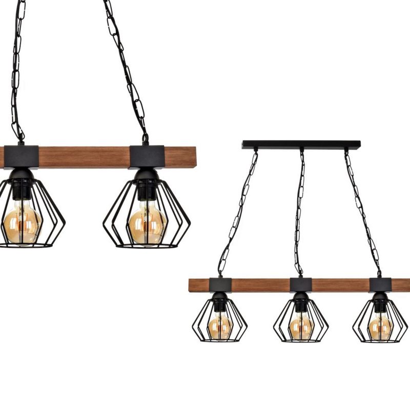 Lampa wisząca Ulf Black/Wood 3xE27 Diamentowe Abażury Z Drewnem 1 szt.