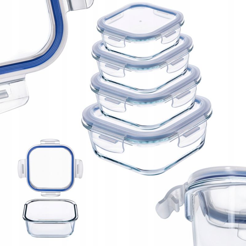 Pojemnik Na Żywność KADAX Szklany Zestaw Pojemniki Szklane Z Pokrywą Lunchbox x4 1szt.