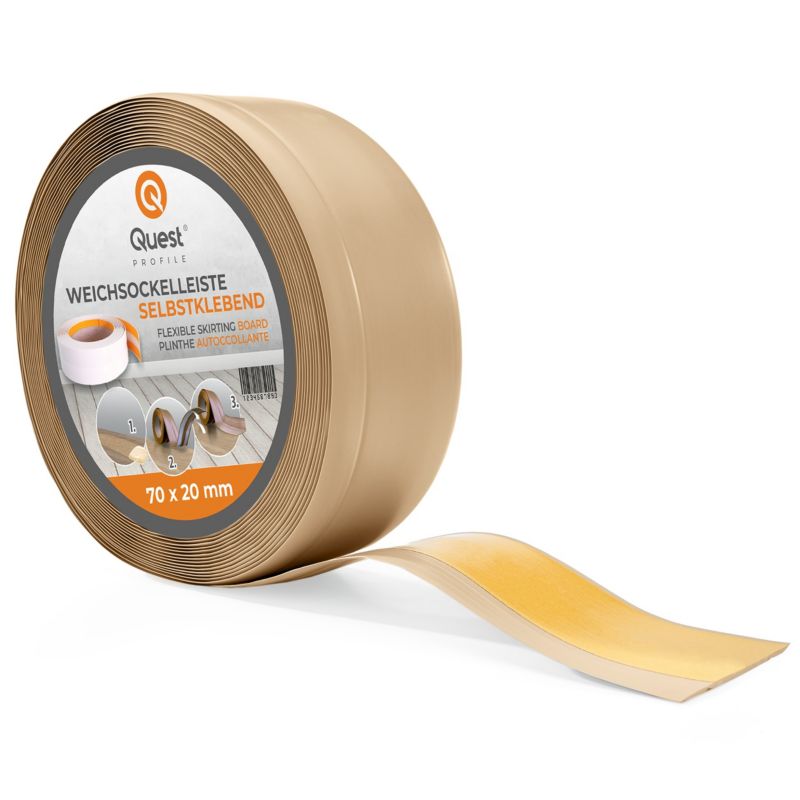 Listwa przypodłogowa PCV 70x20mm, QUEST, samoprzylepna elastyczna, miękka listwa podłogowa, cokołowa, piaskowy, 5m