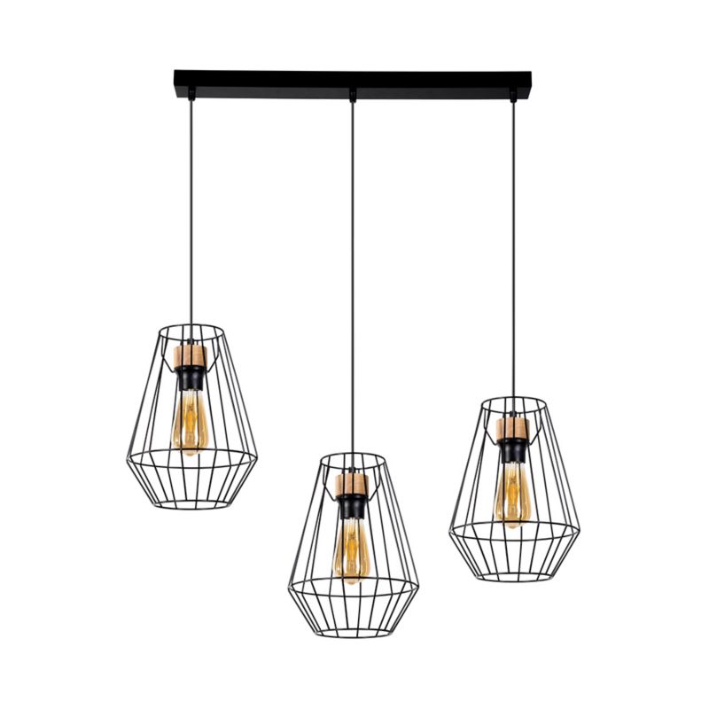 Lampa Wisząca SPOT Light 3xE27 Max.60W Dąb Olejowany FSC z Czarnymi Kloszami, Polski Producent, 1 szt.